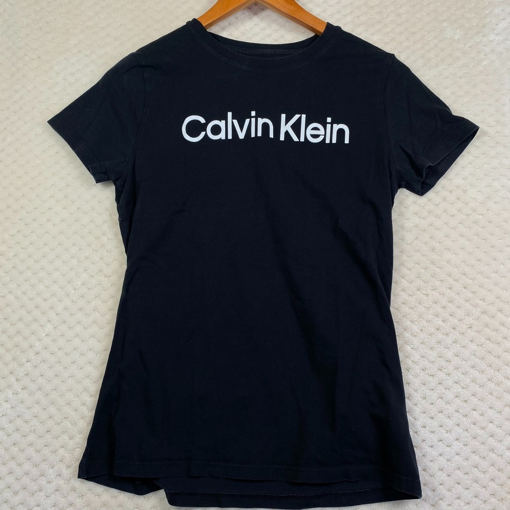 Calvin Klein Black Stretch Performance T-shirt Womens Small Short Sleeve Logo